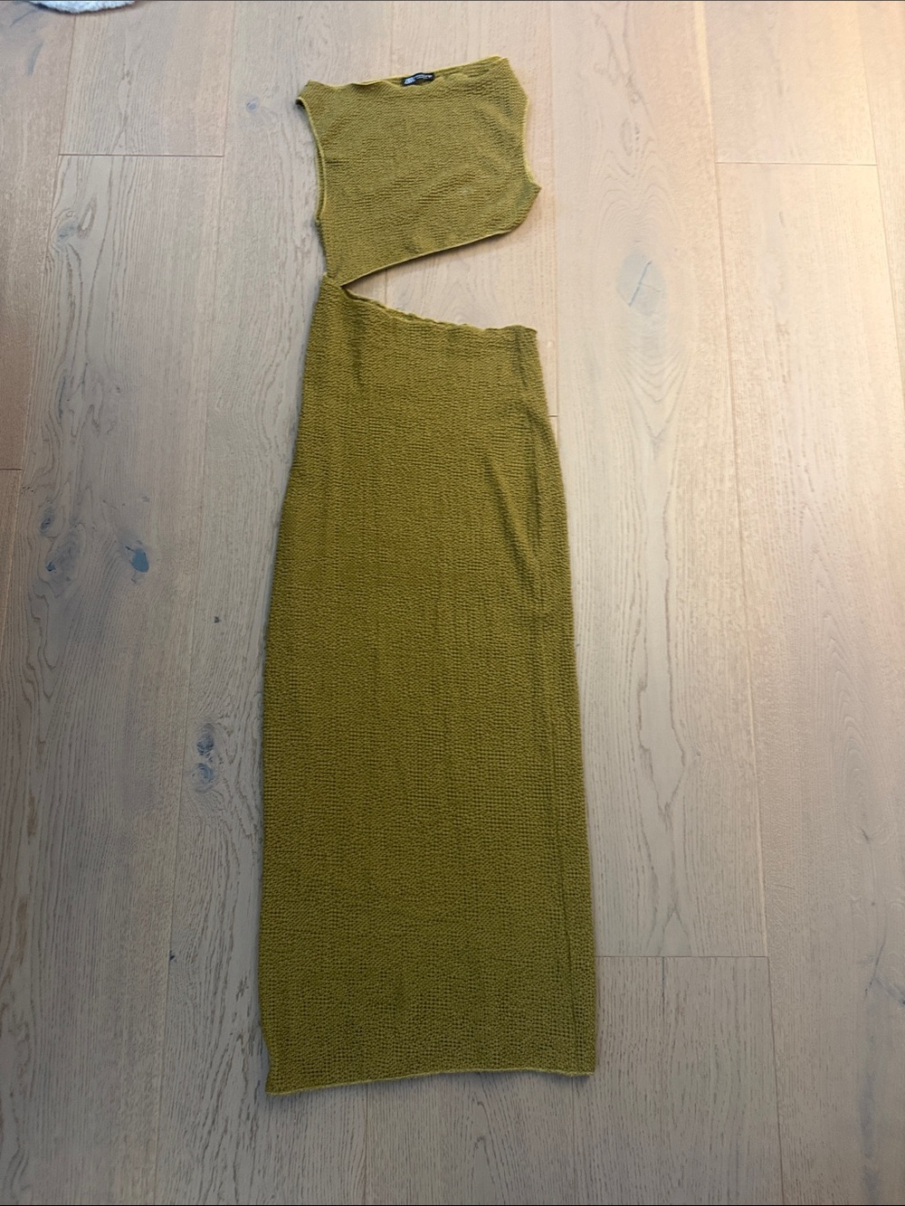Zara Olive Asymmetrical Cutout Maxi Dress
